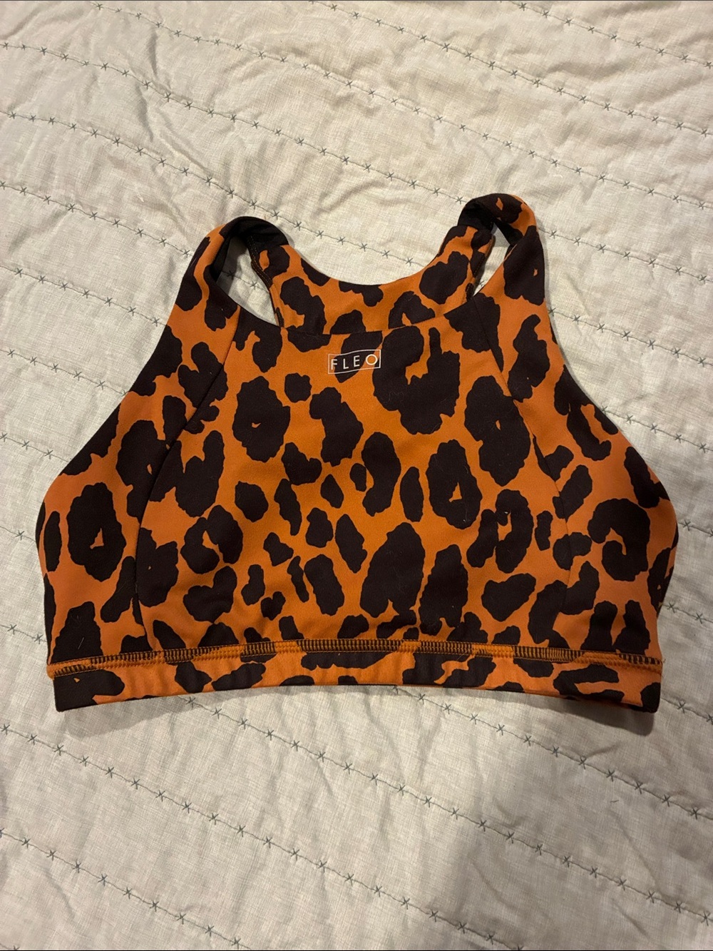 Fleo Orange and Black Leopard Print High Neck Sports Bra